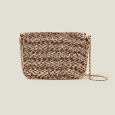 Fold Over Beaded Clutch Bag Gold