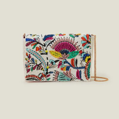 Deep Floral Beaded Clutch Bag