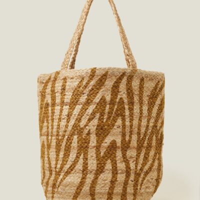 Zebra Print Jute Shopper Bag