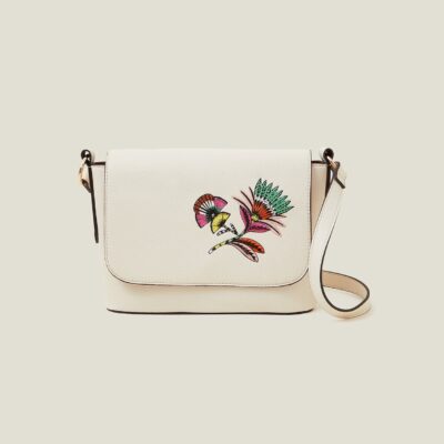 Embroidered Cross-Body Bag Cream