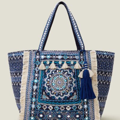 Embroidered Tassel Tote Bag