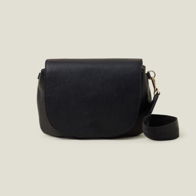 Leather Webbing Strap Cross-Body Bag Black