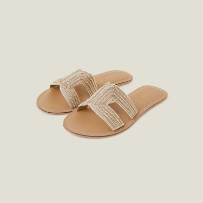 Bella Beaded Wide Fit Sandals Gold