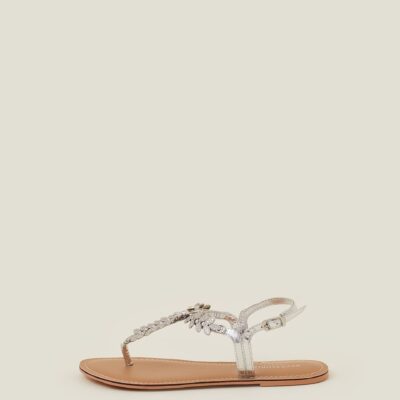 Diamante Leaf Embellished Sandals White