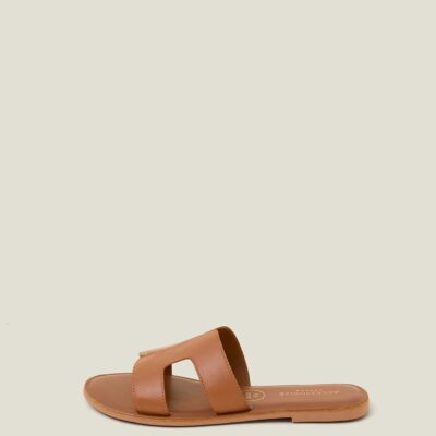 Wide Fit Cut-Out Leather Sandals Tan