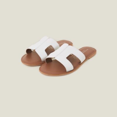 Cut-Out Wide Fit Leather Sandals White