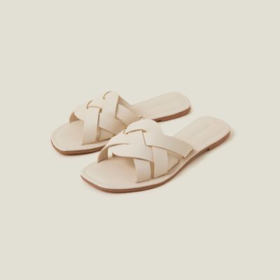 Interwoven Leather Sandals Cream