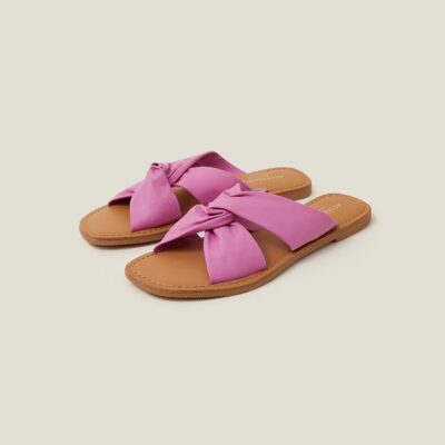 Metallic Leather Knot Sandals Pink