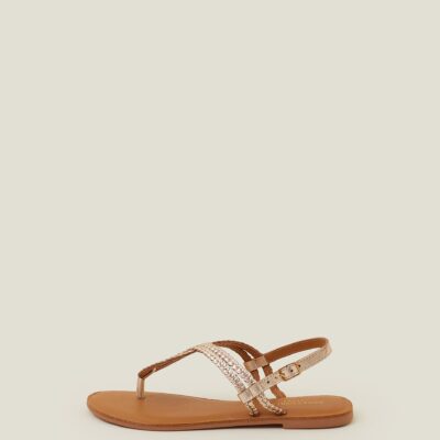 Plaited Loop Leather Sandals Gold