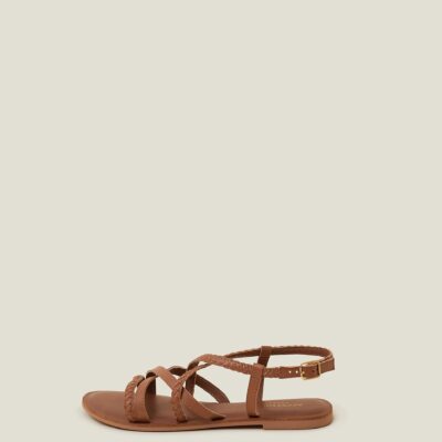 Plaited Leather Sandals Tan