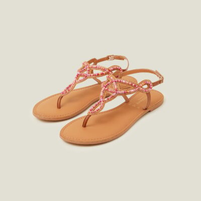 Seed Bead Cut Out Sandals Pink