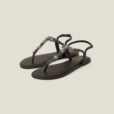 Rome Embellished Sandals Black