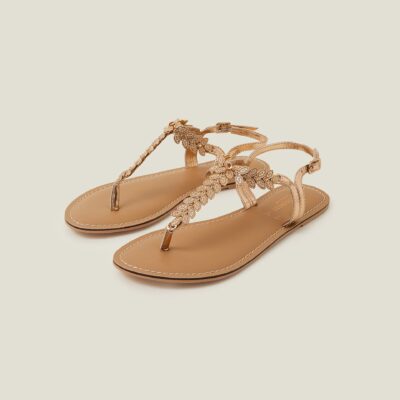 Diamante Leaf Embellished Sandals Gold