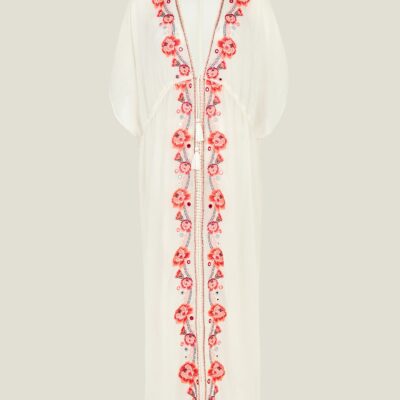 Floral Embroidered Kaftan Cream