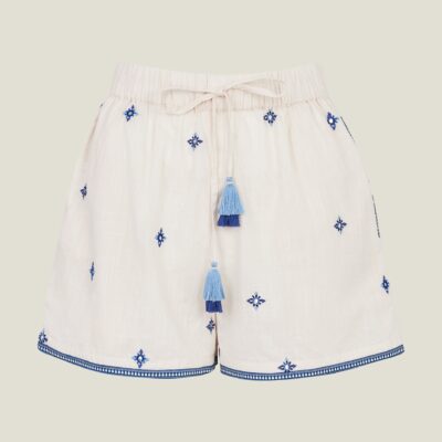 Embellished Mirror Shorts Cream