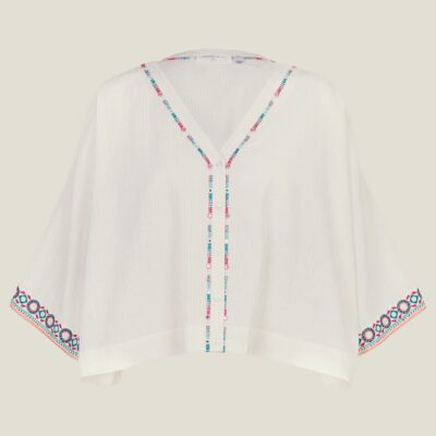 Seersucker Embroidered Top White