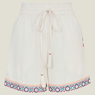 Seersucker Embroidered Shorts White