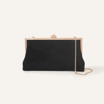 Suedette Clip Frame Clutch Bag Black