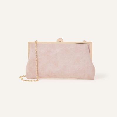 Suedette Clip Frame Clutch Bag Nude