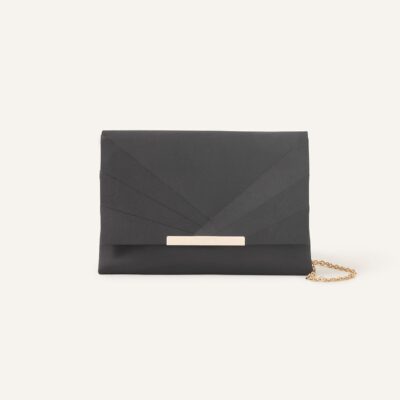 Satin Fold Over Clutch Bag Black