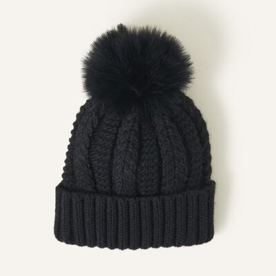 Pom-Pom Beanie Hat Black