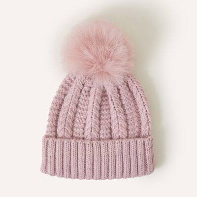 Pom-Pom Beanie Hat Pink