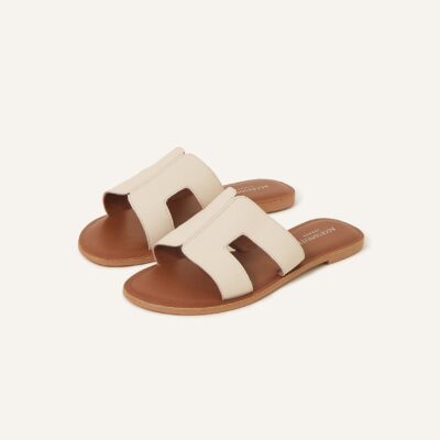 Leather Cut-Out Sliders Tan