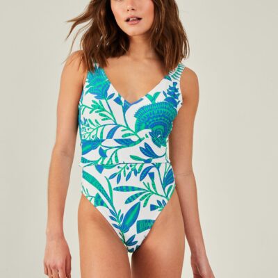 Fan Print Swimsuit Blue