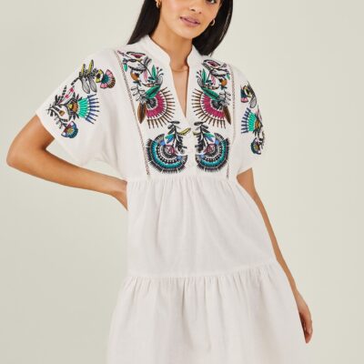 Fan Embroidered Cover Up Dress White