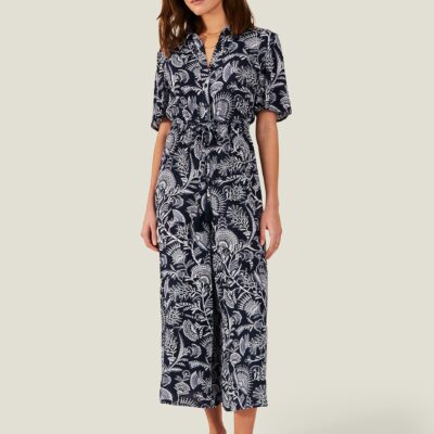 Fan Print Jumpsuit Blue