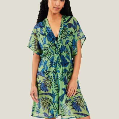 Fan Print Kaftan Green