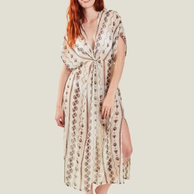 Metallic Fan Kaftan White