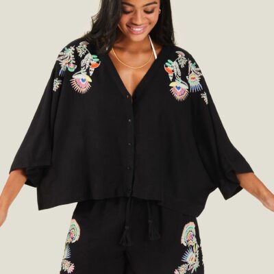 Embroidered Beach Shirt Black