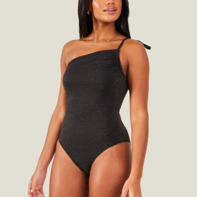 One Shoulder Shimmer Swimsuit Black