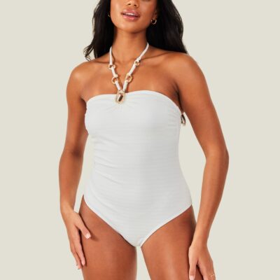 Ring Halter Neck Swimsuit White