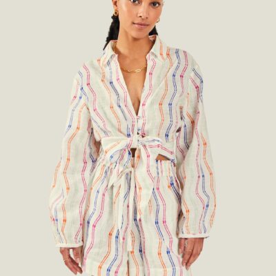 Stripe Tie Front Shirt Multi