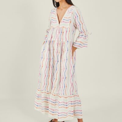 Stripe Flute Sleeve Dress Multi