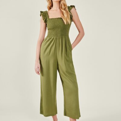 Frill Shoulder Jumpsuit Green