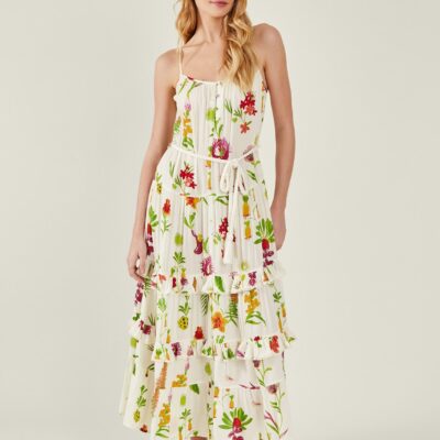 Botanical Strap Dress White