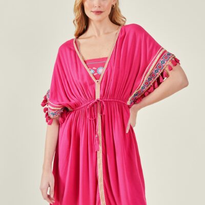 Embellished Beaded Tassel Kaftan Pink