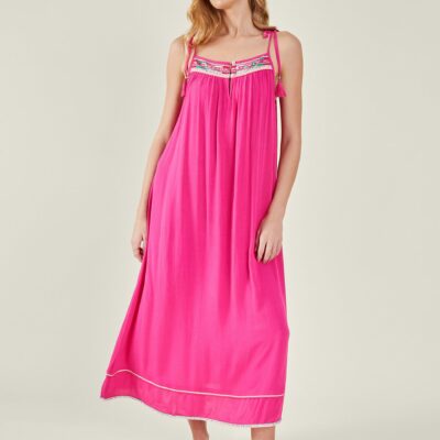 Embroidered Beaded Cami Dress Pink