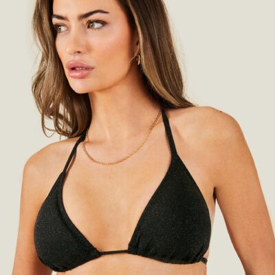 Shimmer Triangle Bikini Top Black