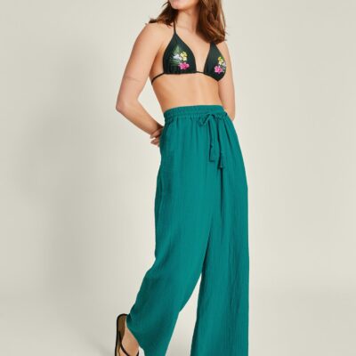 Crinkle Beach Trousers Teal