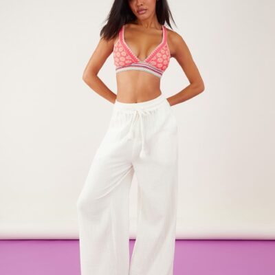 Crinkle Beach Trousers White