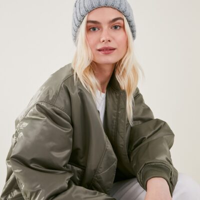 Pom-Pom Beanie Hat Grey